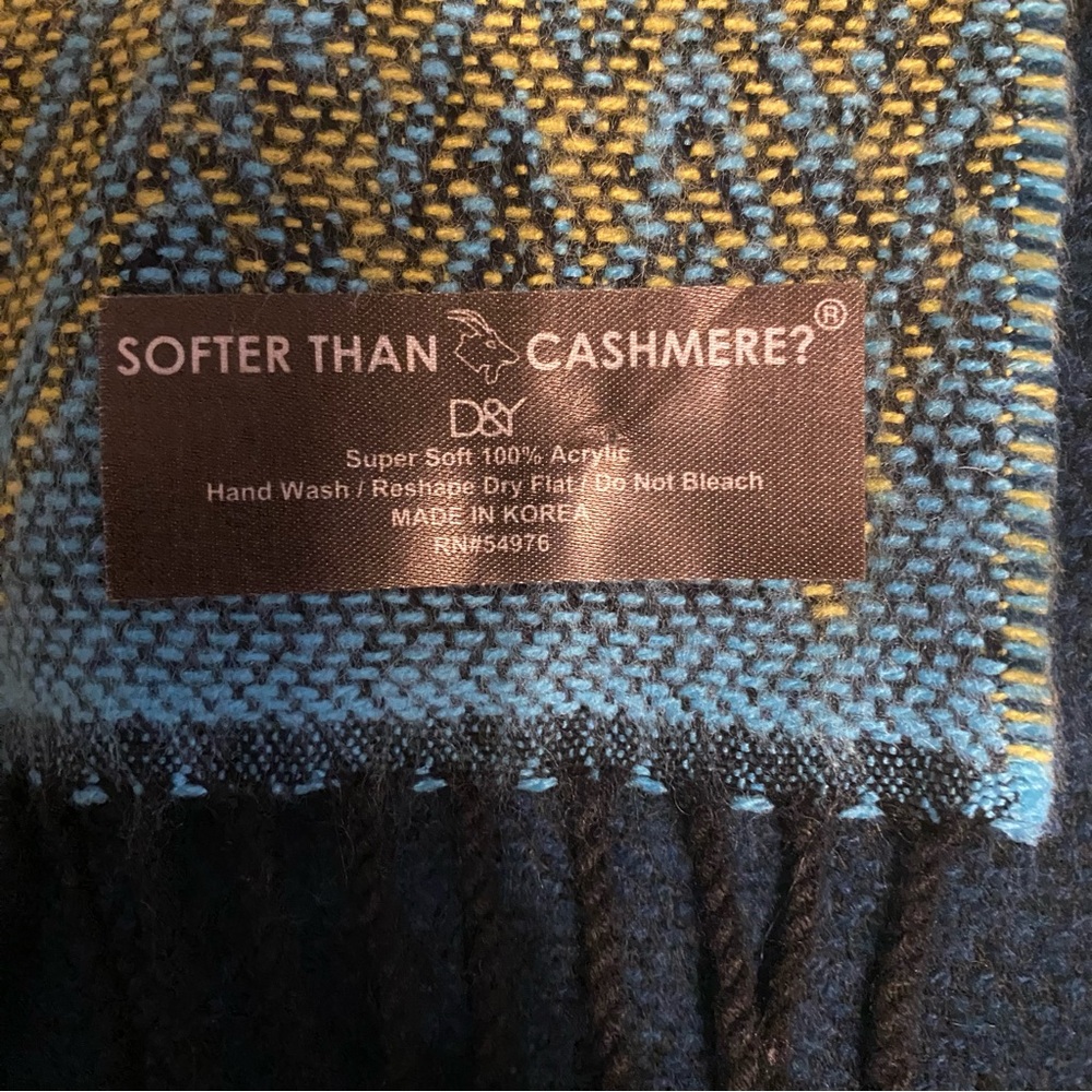 Softer Than Cashmere D&Y Navy Blue & Multi Color With Fringe Scarf